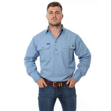 Load image into Gallery viewer, King River Half Button Work Shirt Denim Blue