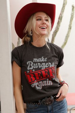 WOMEN'S MAKE BURGER BEEF AGAIN TEE - BLACK