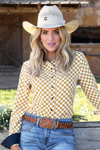 Load image into Gallery viewer, Cruel Girl Women's Long sleeve button up Checkered Gold - CTW529002