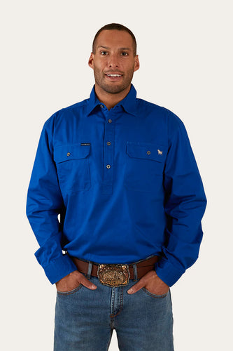 King River Half Button Work Shirt Royal Blue