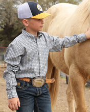 Load image into Gallery viewer, Cinch Youth Boy's White Geometric Print Button Down Shirt MTW7060413