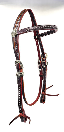 Harness leather USA Bridle with silver studs on browband Antique fittings with leather tie ends