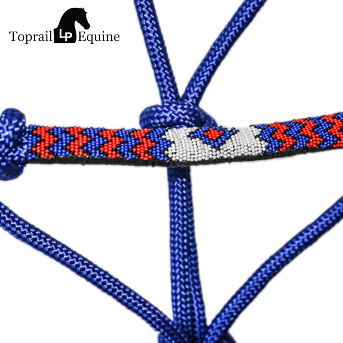 Toprail Equine Blue Rope Halter with Navaho braid noseband and lead ro ...