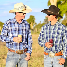 Load image into Gallery viewer, Reba - Blue &amp; White Full Button