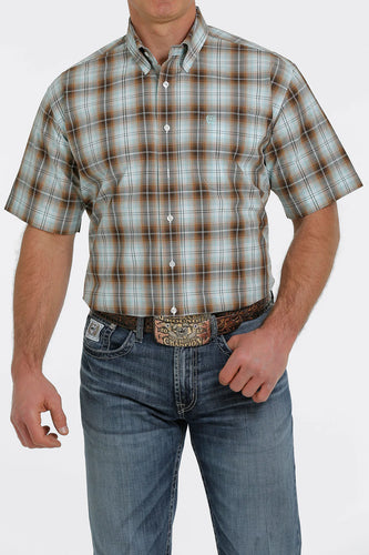 CINCH - Mens Short Sleeve Brown Plaid Shirt - MTW1111398