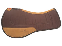 Load image into Gallery viewer, CHOCOLATE SADDLE PAD. CONTOURED WOOL/FELT WITH LEATHER WEAR PADS