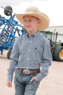 Cinch Boy's Light Blue Print Long Sleeve Button Down Western Shirt-MTW7060312 LTB