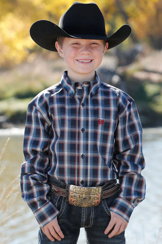 CINCH Boys Plaid Button Down Long Sleeve Shirt MTW7060325