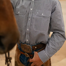 Load image into Gallery viewer, Reba - Navy Check Full Button