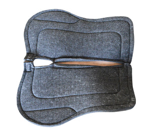 CHOCOLATE SADDLE PAD. CONTOURED WOOL/FELT WITH LEATHER WEAR PADS