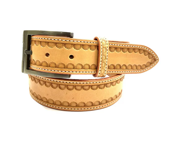 Santa Fe Border Tooled Light USA Harness Leather belt