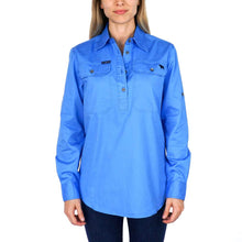 Load image into Gallery viewer, RINGERS WESTERN The Boss Lady Womens Half Button Work Shirt Denim Blue