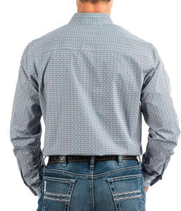Cinch Men's Gray Geometric Print Western Button-Down Shirt - MTW1343083