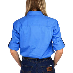 RINGERS WESTERN The Boss Lady Womens Half Button Work Shirt Denim Blue