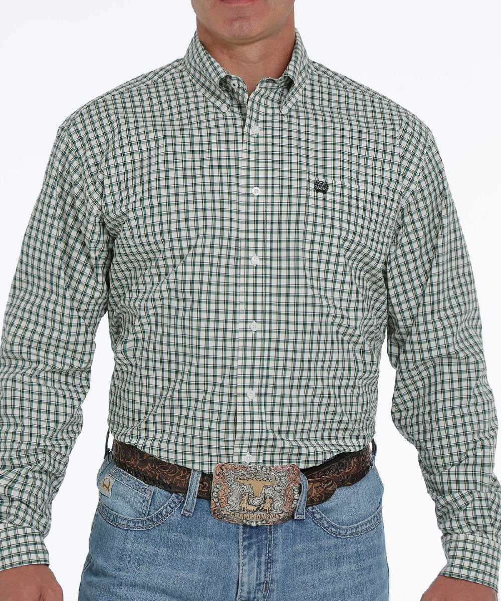 CINCH MEN'S GREEN CHECK  BUTTON DOWN SHIRT MTW1105239