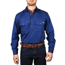Load image into Gallery viewer, King River Half button Work Shirt Navy
