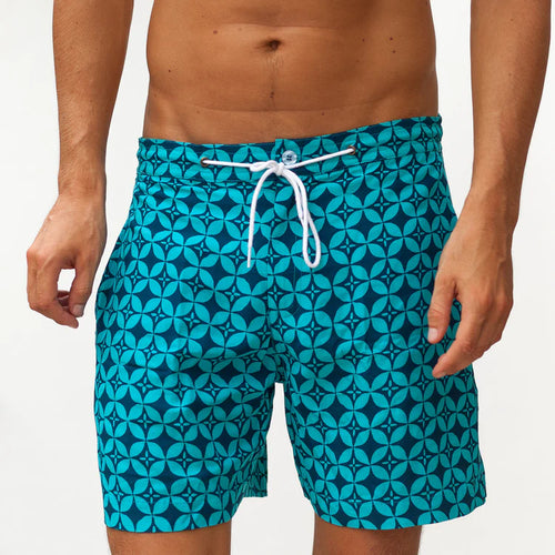 Mens Cuba Blue Aztec Shorts