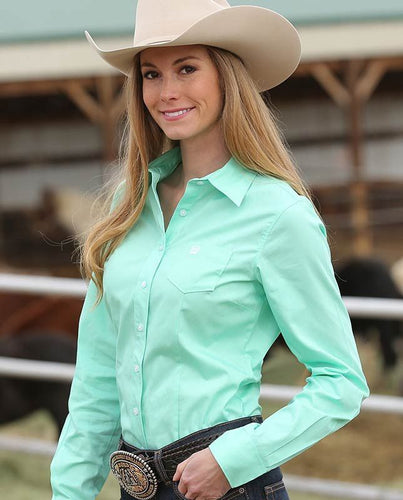 Cinch® Ladies Solid GREEN Button-Down Shirt MSW9164028