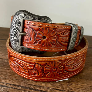 TOOLED BELT TAN  - 105cm Medium