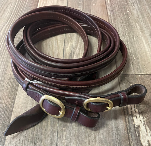 REINS - RE-TK-080 HB  Soft Folded Leather Split Show Reins with Popper Ends 6'6