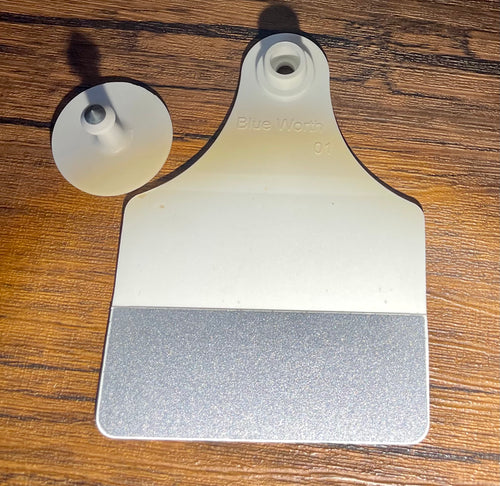 Large WHITE Reflective Ear Tags WITH Buttons