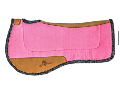 PINK SADDLE PAD. CONTOURED  WOOL/FELT with leather wear pads.