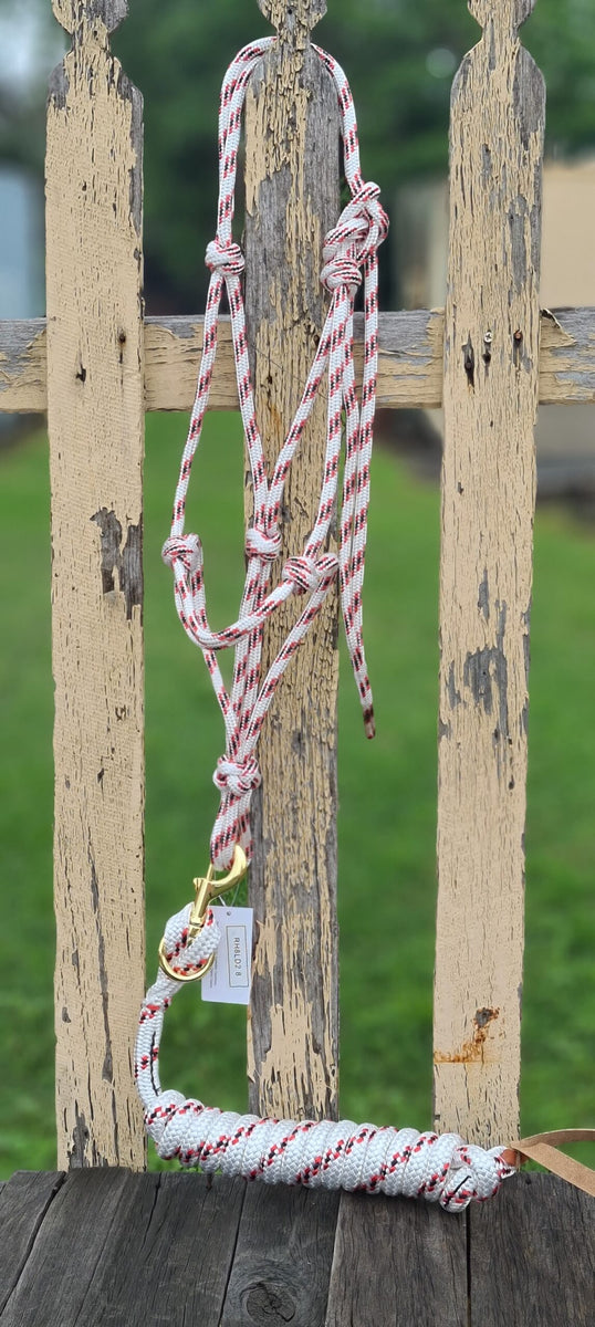 Toprail Equine Red/White Marine Rope Halter with 18mm 2.8 Lead Rope ...