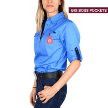 Load image into Gallery viewer, RINGERS WESTERN The Boss Lady Womens Half Button Work Shirt Denim Blue