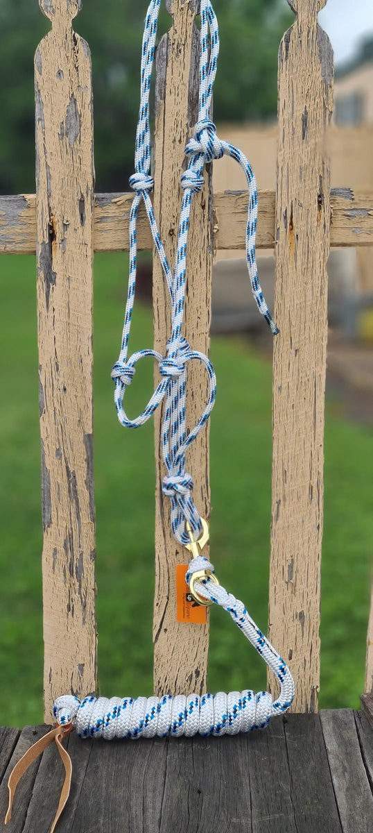 Toprail Equine Blue/White Marine Rope Halter with 18mm 2.8 Lead Rope ...