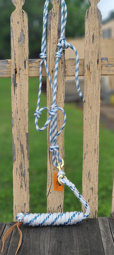 Toprail Equine Blue/White Marine Rope Halter with 18mm 2.8 Lead Rope