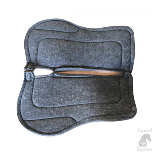 BLACK SADDLE PAD. CONTOURED WOOL/FELT WITH LEATHER WEAR PADS